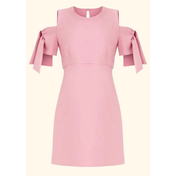 Milly New York Light Pale Pink Dress Cold-Shoulder Bow Sleeve Tie 4 Made USA - Picture 1 of 8